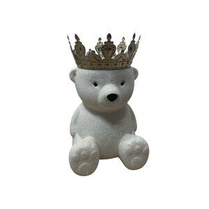 Bath & Body Works White Glitter Bear with Crown Candle Holder Pedestal 3-Wick